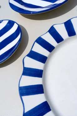 Cristina Oria Platos Y Bajoplatos^Plato Llano De Cerámica Con Diseño De Rayas Azules