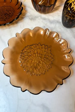 Cristina Oria Platos Y Bajoplatos^Plato Llano De Cristal Con Diseño De Flor Irregular Ámbar