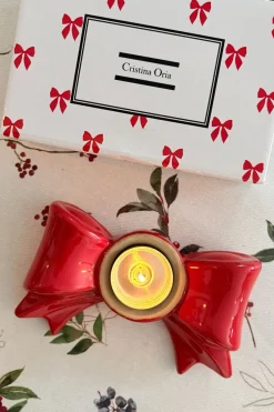 Cristina Oria Candelabros Y Portavelas^Portavelas Con Diseño De Lazo Rojo Grande