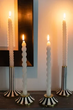 Cristina Oria Candelabros Y Portavelas^Portavelas De Resina Con Diseño De Rayas Blancas Y Negras Bajo Pequeño