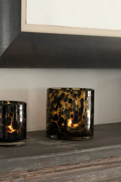 Cristina Oria Candelabros Y Portavelas^Portavelas De Vidrio Ámbar Con Manchas Negras Grande