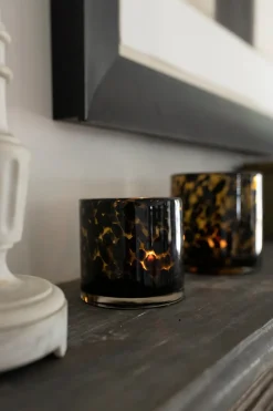 Cristina Oria Candelabros Y Portavelas^Portavelas De Vidrio Ámbar Con Manchas Negras Grande