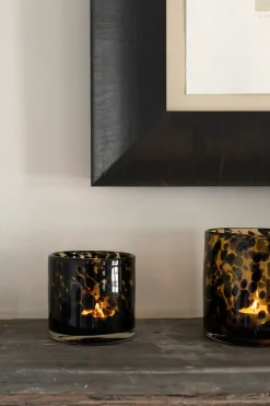 Cristina Oria Candelabros Y Portavelas^Portavelas De Vidrio Ámbar Con Manchas Negras Pequeño