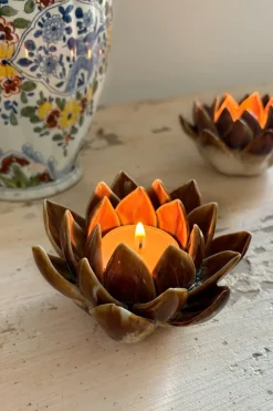 Cristina Oria Candelabros Y Portavelas^Portavelas Flor De Loto Marrón