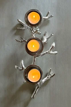 Cristina Oria Candelabros Y Portavelas^Portavelas Plateado Para Tres Velas Con Diseño De Cuerno De Ciervo