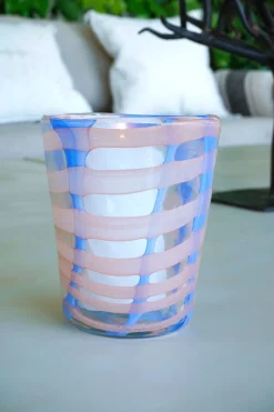 Cristina Oria Candelabros Y Portavelas^Portavelas Rayas Irregulares Azules Y Rosas Alto