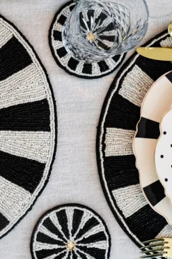 Cristina Oria Posavasos Y Servilleteros^Posavasos Blanco Y Negro Bordado Con Cuentas