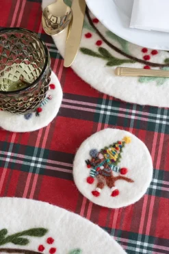 Cristina Oria Posavasos Y Servilleteros^Posavasos De Fieltro Blanco Con Diseño De Ratón Con Árbol