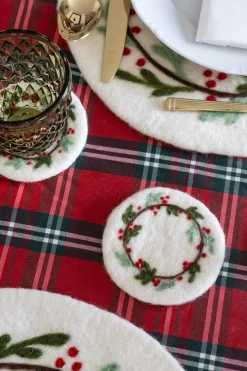 Cristina Oria Posavasos Y Servilleteros^Posavasos De Fieltro Blanco Con Diseño De Corona Con Muérdago