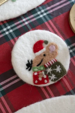 Cristina Oria Posavasos Y Servilleteros^Posavasos De Fieltro Blanco Con Diseño De Ratón Con Regalo