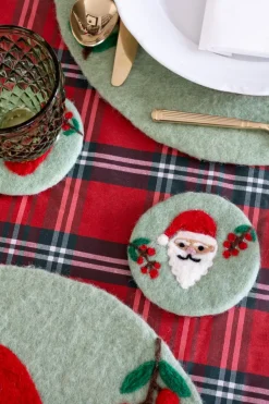 Cristina Oria Posavasos Y Servilleteros^Posavasos De Fieltro Verde Con Diseño De Papa Noel