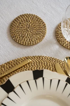 Cristina Oria Posavasos Y Servilleteros^Posavasos Dorado Bordado Con Hilo