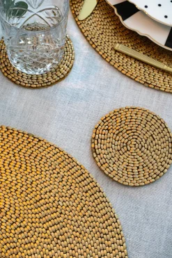 Cristina Oria Posavasos Y Servilleteros^Posavasos Dorado Bordado Con Hilo