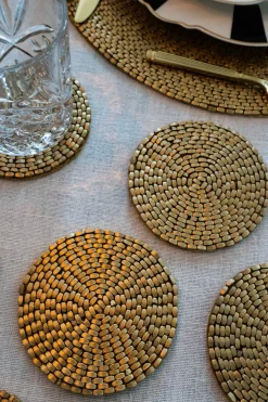 Cristina Oria Posavasos Y Servilleteros^Posavasos Dorado Bordado Con Hilo