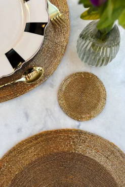 Cristina Oria Posavasos Y Servilleteros^Posavasos Dorado En Dos Tonalidades Bordado Con Cuentas