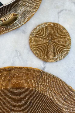 Cristina Oria Posavasos Y Servilleteros^Posavasos Dorado En Dos Tonalidades Bordado Con Cuentas