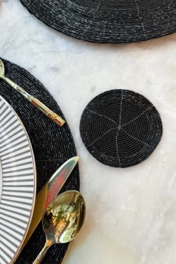 Cristina Oria Posavasos Y Servilleteros^Posavasos Negro Bordado Con Cuentas