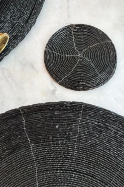 Cristina Oria Posavasos Y Servilleteros^Posavasos Negro Bordado Con Cuentas