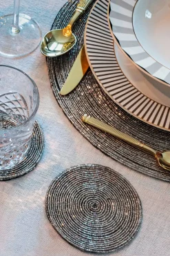 Cristina Oria Posavasos Y Servilleteros^Posavasos Plateado Bordado Con Cuentas