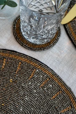 Cristina Oria Posavasos Y Servilleteros^Posavasos Plateado Con Detalles Dorados Bordado Con Cuentas