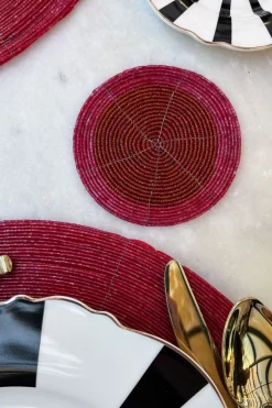 Cristina Oria Posavasos Y Servilleteros^Posavasos Rojo Bordado Con Cuentas