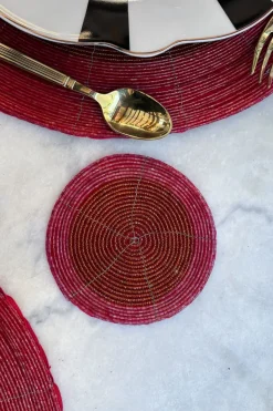 Cristina Oria Posavasos Y Servilleteros^Posavasos Rojo Bordado Con Cuentas