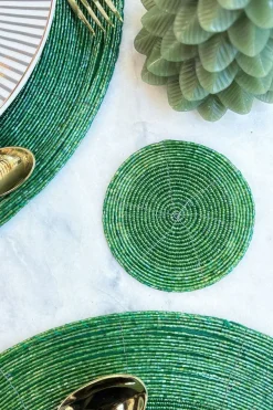 Cristina Oria Posavasos Y Servilleteros^Posavasos Verde Bordado Con Cuentas