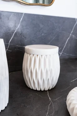 Cristina Oria Accesorios De Baño^Recipiente De Mármol Con Tapa Y Efecto Plisado