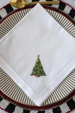 Cristina Oria Servilletas Y Accesorios^Servilleta Bordada A Mano Con Diseño De Árbol De Navidad