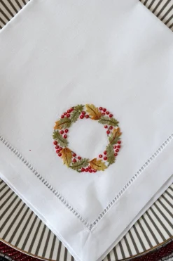 Cristina Oria Servilletas Y Accesorios^Servilleta Bordada A Mano Con Diseño De Corona De Navidad