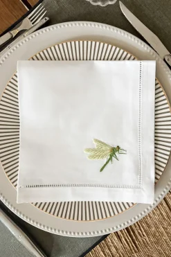 Cristina Oria Servilletas Y Accesorios^Servilleta Bordada A Mano Con Diseño De Libélula Verde
