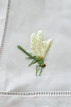 Cristina Oria Servilletas Y Accesorios^Servilleta Bordada A Mano Con Diseño De Libélula Verde