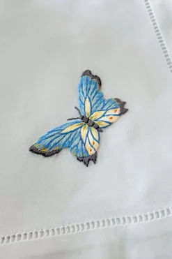 Cristina Oria Servilletas Y Accesorios^Servilleta Bordada A Mano Con Diseño De Mariposa Azul
