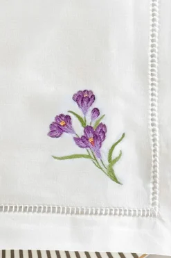 Cristina Oria Servilletas Y Accesorios^Servilleta Bordada A Mano Con Diseño De Flor Crocus Violeta