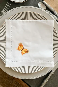 Cristina Oria Servilletas Y Accesorios^Servilleta Bordada A Mano Con Diseño De Mariposa Amarilla
