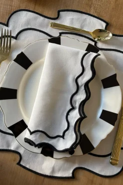 Cristina Oria Servilletas Y Accesorios^Servilleta Con Diseño De Blonda Blanca Y Negra