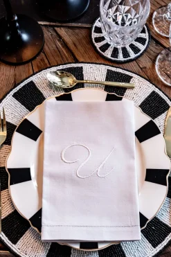 Cristina Oria Servilletas Y Accesorios|Menaje Iniciales^Servilleta De Algodón Con Detalle Vainica Inicial U