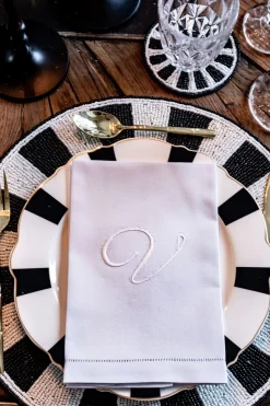 Cristina Oria Servilletas Y Accesorios|Menaje Iniciales^Servilleta De Algodón Con Detalle Vainica Inicial V