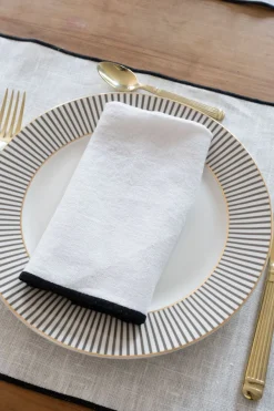 Cristina Oria Servilletas Y Accesorios^Servilleta De Lino Blanca Con Borde Negro