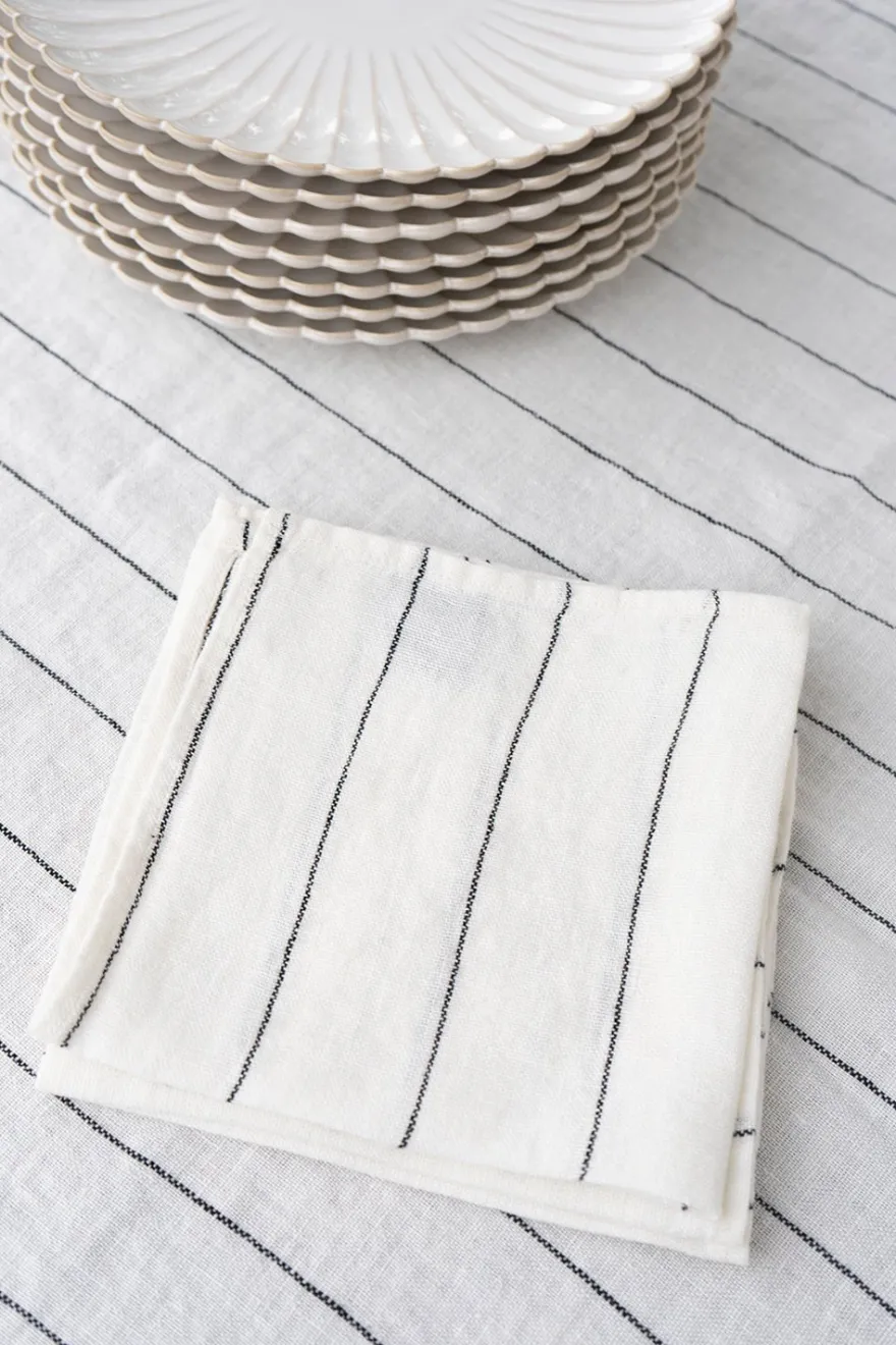 Cristina Oria Servilletas Y Accesorios^Servilleta De Lino Color Blanco Con Rayas Negras