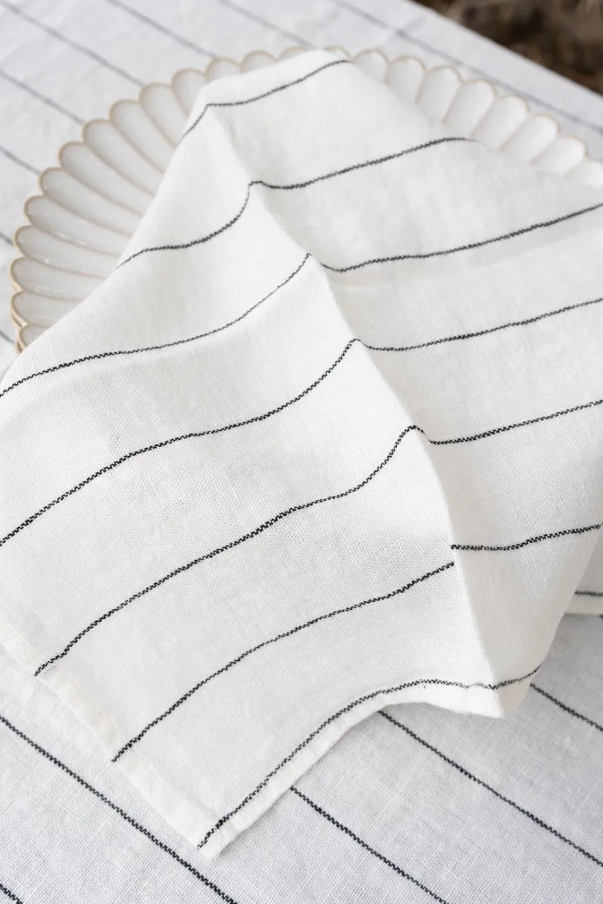 Cristina Oria Servilletas Y Accesorios^Servilleta De Lino Color Blanco Con Rayas Negras