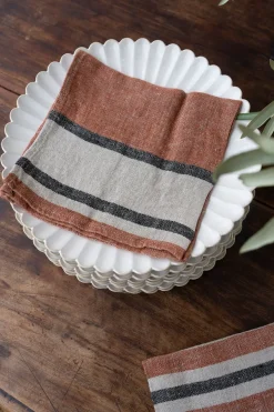 Cristina Oria Servilletas Y Accesorios^Servilleta De Lino Color Teja Con Rayas Beige & Grises