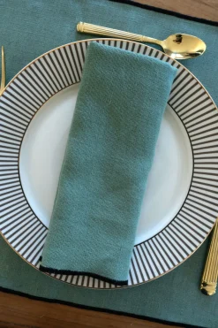 Cristina Oria Servilletas Y Accesorios^Servilleta De Lino Verde Agua Con Borde Negro