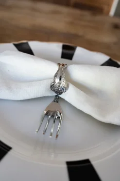 Cristina Oria Posavasos Y Servilleteros|Servilletas Y Accesorios^Servilletero Con Diseño De Tenedor Plateado