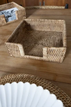 Cristina Oria Posavasos Y Servilleteros^Servilletero Cuadrado De Ratán Marrón Natural