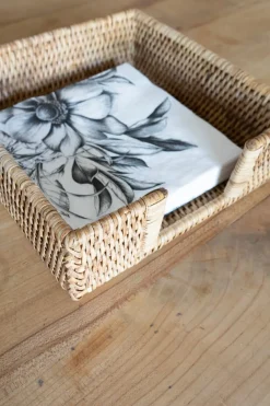 Cristina Oria Posavasos Y Servilleteros^Servilletero Cuadrado De Ratán Marrón Natural