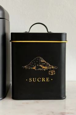 Cristina Oria Almacenaje^Set 6 Botes Metálicos De Almacenaje Negro Mate Con Ilustraciones Doradas