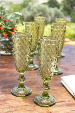 Cristina Oria Copas^Set 6 Copas Cristal Champagne Verde Rombos