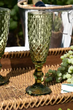 Cristina Oria Copas^Set 6 Copas Cristal Champagne Verde Rombos