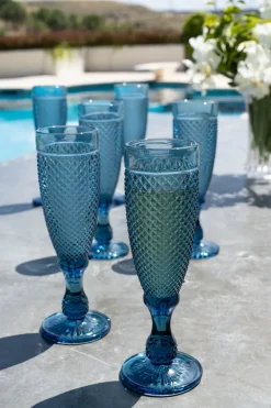 Cristina Oria Copas^Set 6 Copas Cristal Champagne Azul Oscuro Picos
